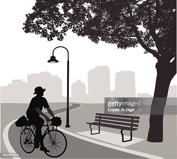 stockillustraties, clipart, cartoons en iconen met city park cycling - fiets hoed