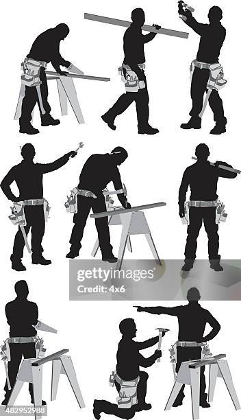 various actions of carpenter - work bench stock illustrations