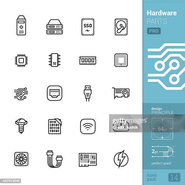 stockillustraties, clipart, cartoons en iconen met hardware parts related vector icons - pro pack - plugging in