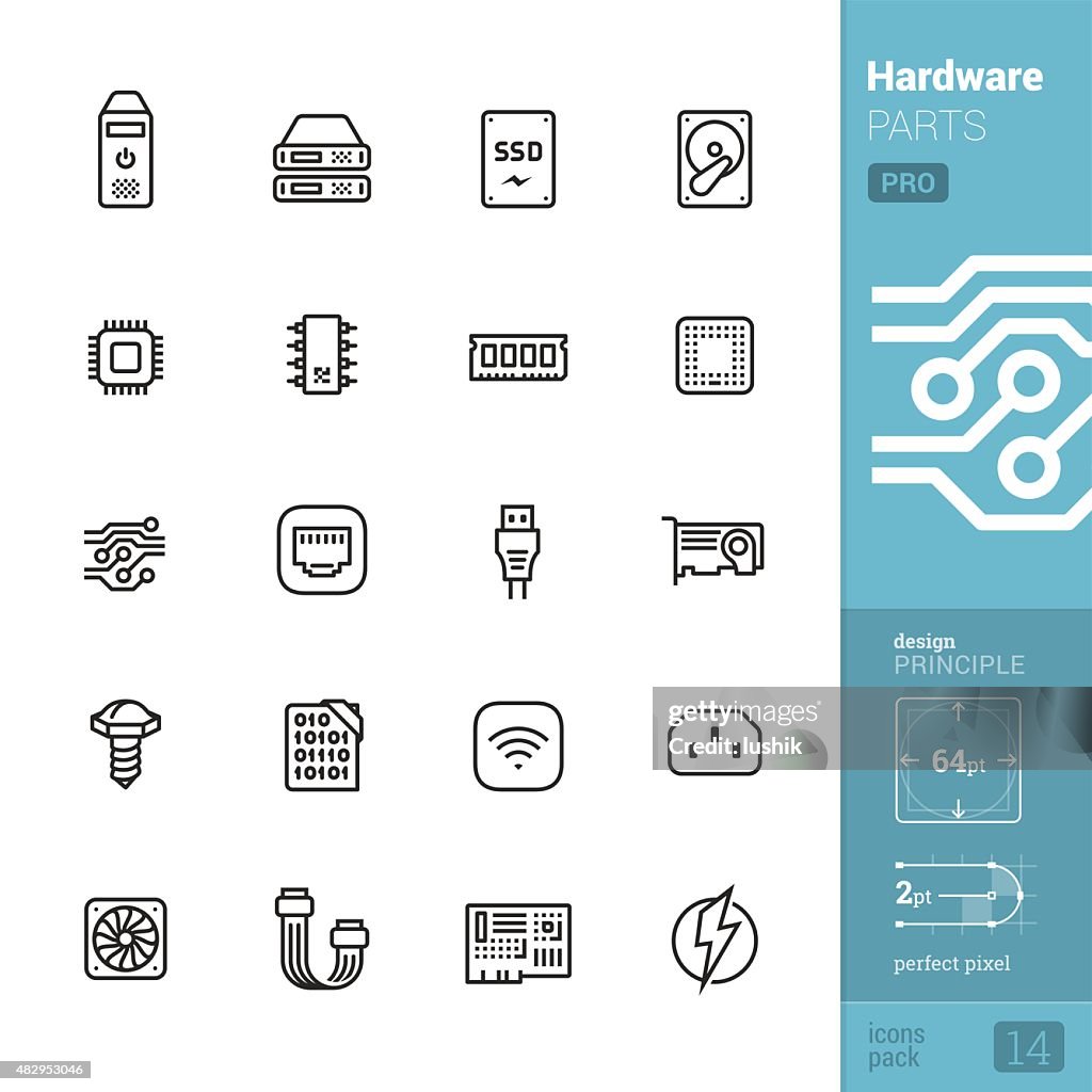 Hardware parts related vector icons - PRO pack