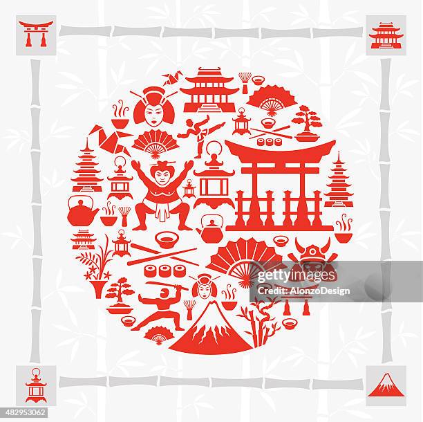 stockillustraties, clipart, cartoons en iconen met japanese collage - japan