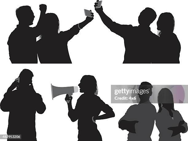 various actions of couple - shouting phone stock illustrations
