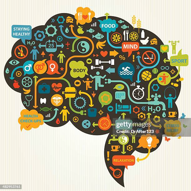 healthy thinking - colorful-brain-icon stock illustrations