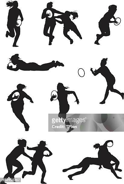 ilustraciones, imágenes clip art, dibujos animados e iconos de stock de rugby desempeñado por mujeres - rugby silhouette