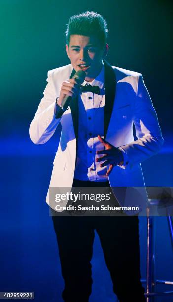 Enrico Von Krawczynski performs at the rehearsal for the 2nd 'Deutschland sucht den Superstar' show at Coloneum on April 5, 2014 in Cologne, Germany.