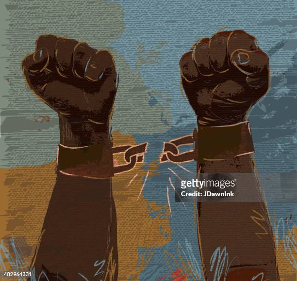 stockillustraties, clipart, cartoons en iconen met freedom: breaking chains african american hands and arms - freedom