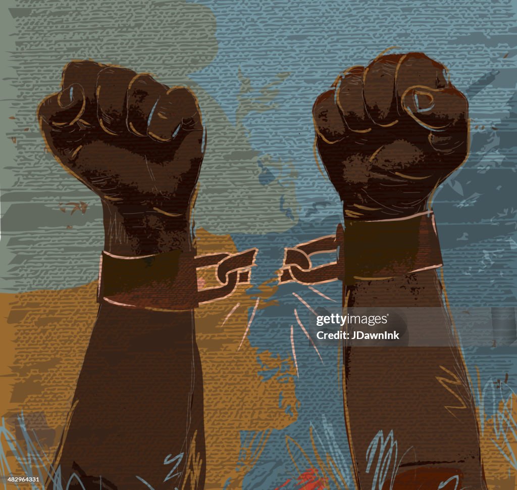 Freedom: breaking chains African american hands and arms
