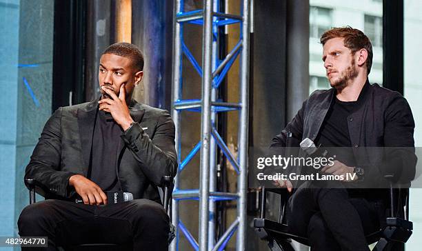 Michael B. Jordan and Jamie Bell attend the AOL Build Speaker Series Presents "Fantastic Four" at AOL Studios In New York on August 4, 2015 in New...