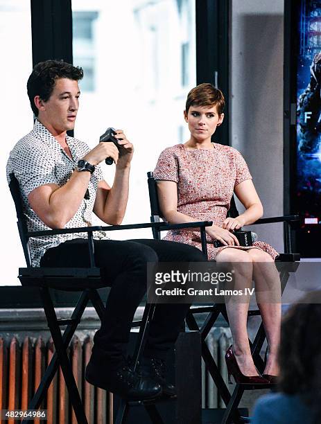 Miles Teller and Kate Mara attend the AOL Build Speaker Series Presents "Fantastic Four" at AOL Studios In New York on August 4, 2015 in New York...