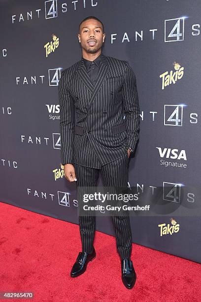 Actor Michael B. Jordan attends the "Fantastic Four" New York Premiere - Inside Arrivals at Williamsburg Cinemas on August 4, 2015 in New York City.