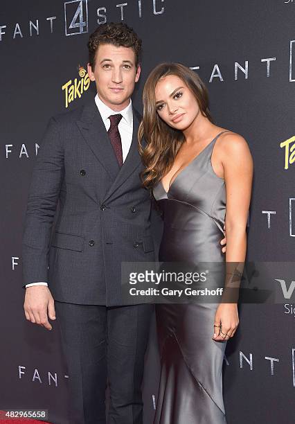 Actor Miles Teller and girlfriend, model Keleigh Sperry attend the "Fantastic Four" New York Premiere - Inside Arrivals at Williamsburg Cinemas on...