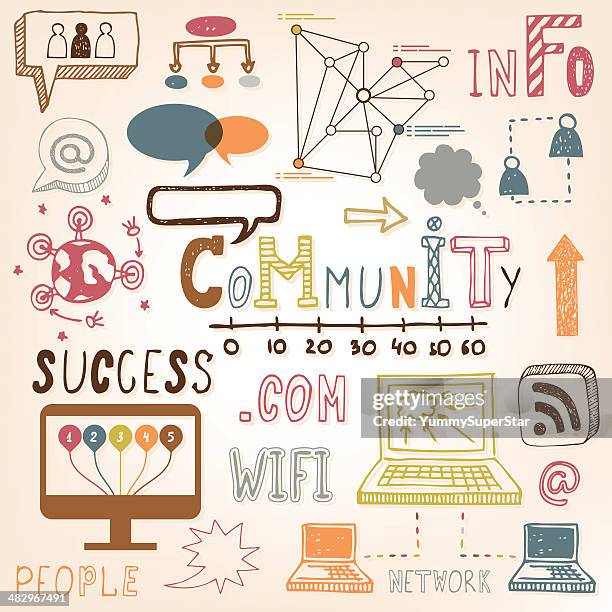 hand-drawn communication doodle set - doodle background speech bubbles stock illustrations