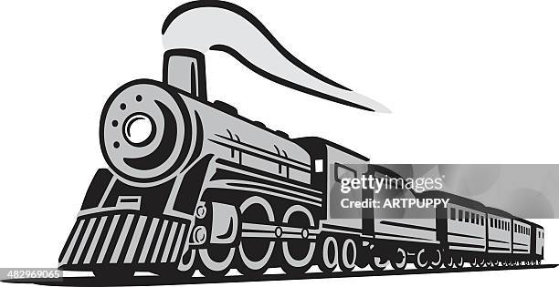 ilustraciones, imágenes clip art, dibujos animados e iconos de stock de clásico locomotora de tren de - rail transportation