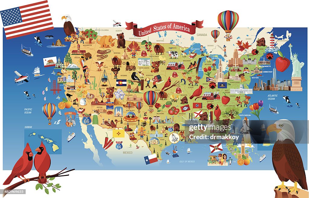 Cartoon map of USA