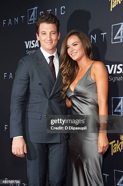 Miles Teller and Keleigh Sperry attend the "Fantastic Four" New York Premiere at Williamsburg Cinemas on August 4, 2015 in New York City.