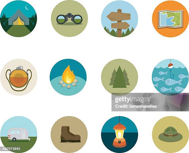 camping circle icons - camping stock illustrations