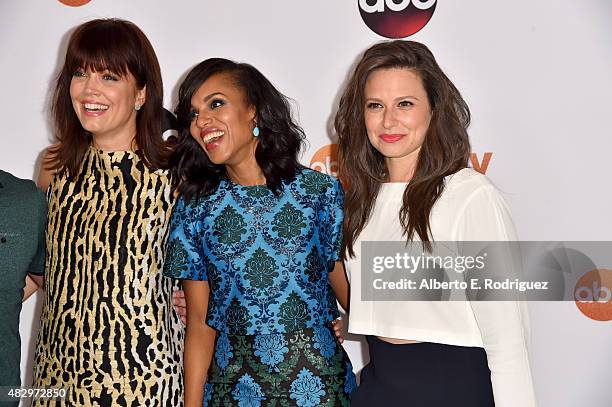 Actors Bellamy Young, Kerry Washington and Katie Lowes attend Disney ABC Television Group's 2015 TCA Summer Press Tour at the Beverly Hilton Hotel on...