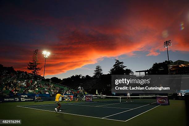 General view of Stadium Court during the warm up before the match between Sabine Lisicki of Germany and Kimiko Date-Krumm of Japan on day two of the...
