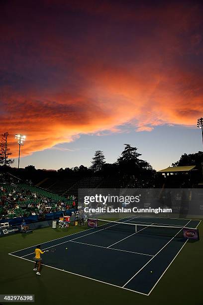 General view of Stadium Court during the warm up before the match between Sabine Lisicki of Germany and Kimiko Date-Krumm of Japan on day two of the...