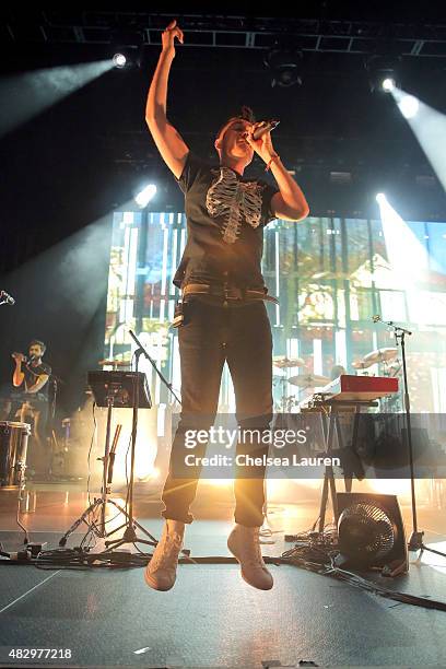 Musician Dan Smith of Bastille performs onstage during the Mercedes-Benz 2015 Evolution Tour on August 4, 2015 in Los Angeles, California.