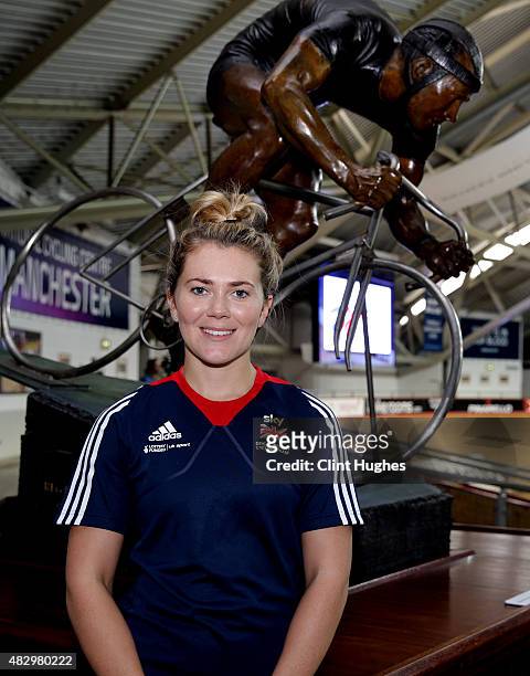 Jess Varnish of the Great Britain Cycling Team poses for a portriat during the Great Britain Cycling Team media day at the National Cycling Centre in...