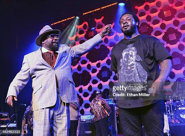 Recording artist George Clinton of Parliament-Funkadelic and recording artist T-Pain perform at the 13th annual Michael Jordan Celebrity Invitational...