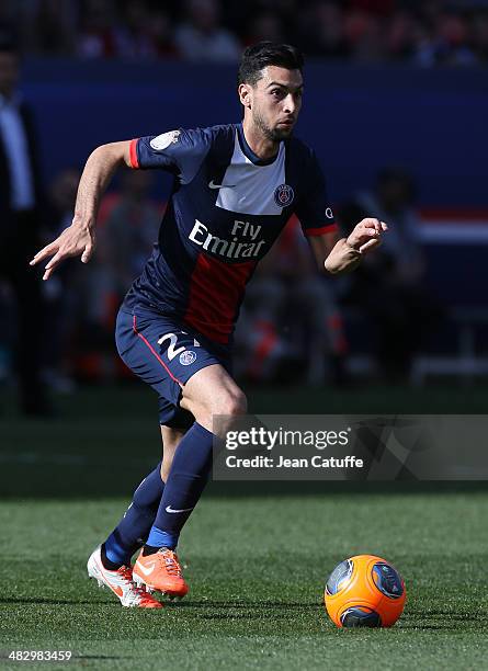 Javier Pastore of PSG in action during the french Ligue 1 match between Paris Saint-Germain FC and Stade de Reims at Parc des Princes stadium on...