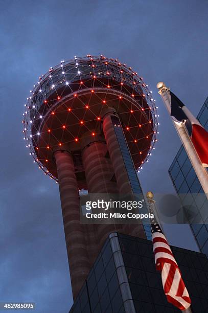 View of atmosphere of the Reunion Tower during the Coke Zero Countdown at NCAA March Madness Music Festival - Day 2 at Reunion Park on April 5, 2014...