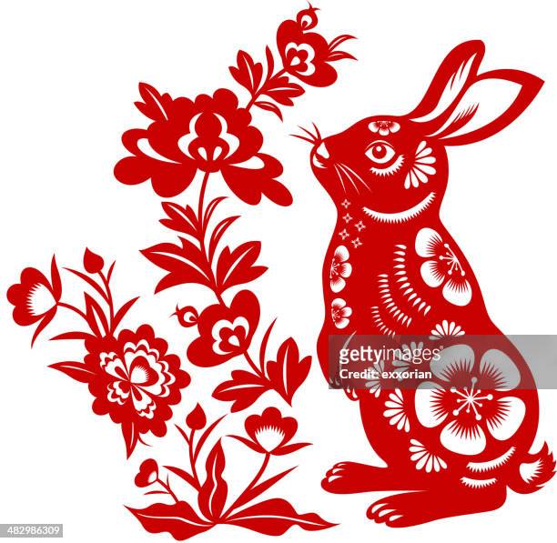 ilustraciones, imágenes clip art, dibujos animados e iconos de stock de año de los conejos - rabbit