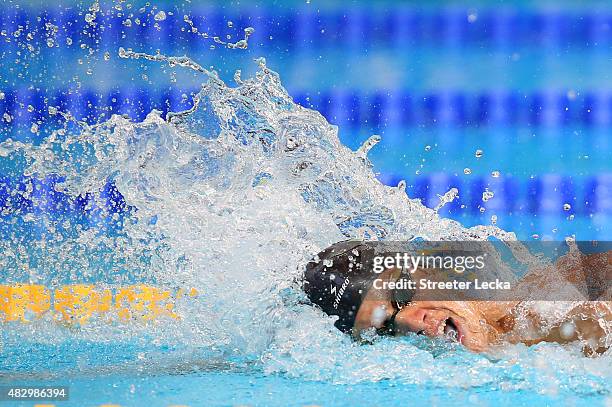 Mateo Gonzalez of Mexico competes in the Men's 200m Individual Medley heats on day twelve of the 16th FINA World Championships at the Kazan Arena on...