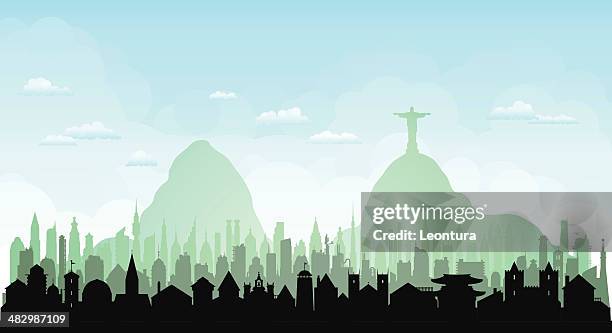 rio de janeiro (each building is complete and moveable) - rio de janeiro christ redeemer stock illustrations