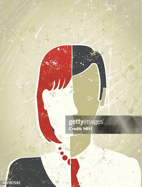 stockillustraties, clipart, cartoons en iconen met casual businessperson with face that is half male and female - half