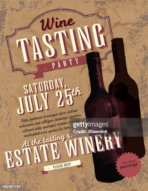 vintage wine tasting party invitation design template - wine tasting stock illustrations