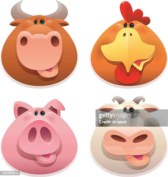 farm animals heads - animal face stock illustrations