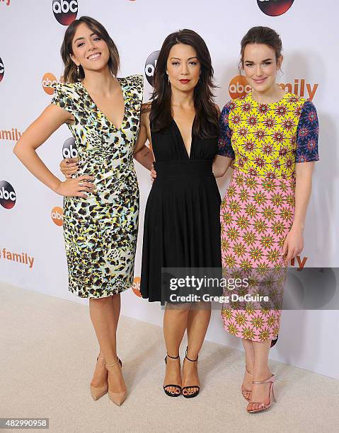 Actors Chloe Bennet, Ming-Na Wen and Elizabeth Henstridge arrive at the Disney ABC Television Group's 2015 TCA Summer Press Tour on August 4, 2015 in...
