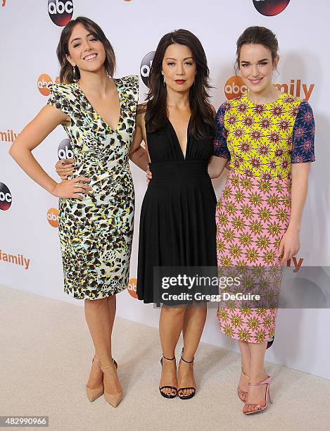 Actors Chloe Bennet, Ming-Na Wen and Elizabeth Henstridge arrive at the Disney ABC Television Group's 2015 TCA Summer Press Tour on August 4, 2015 in...