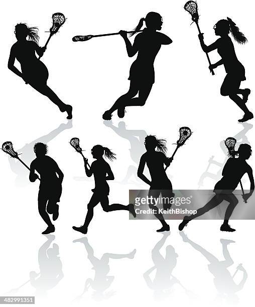 lacrosse offense - girls - lacrosse stick stock illustrations