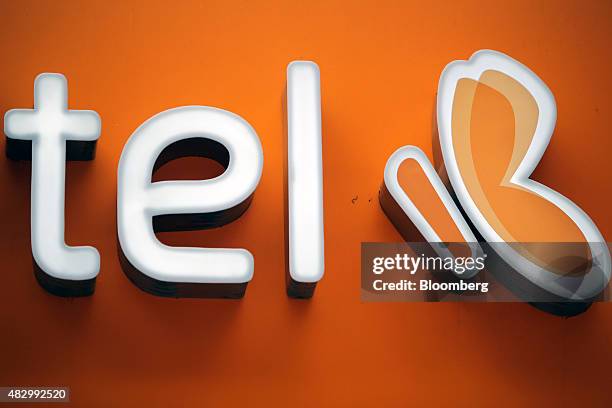 Euskaltel butterfly logo sits on display outside a Euskaltel SA phone store in Bilbao, Spain, on Tuesday, Aug. 4., 2015. Euskaltel, the phone and...