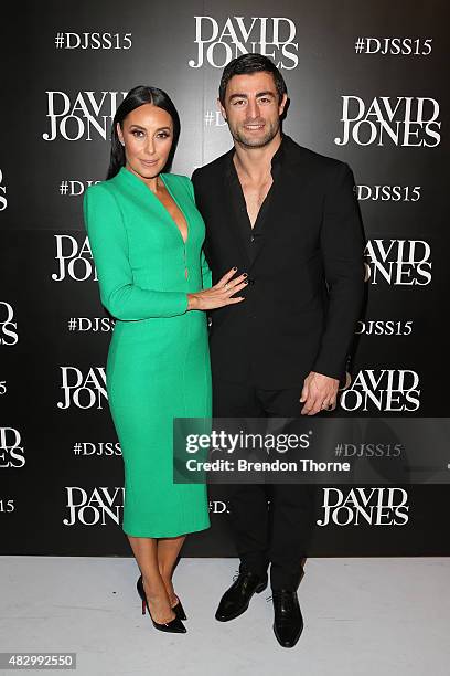 Terry Biviano and Anthony Minichiello arrive ahead of the David Jones Spring/Summer 2015 Fashion Launch at David Jones Elizabeth Street Store on...