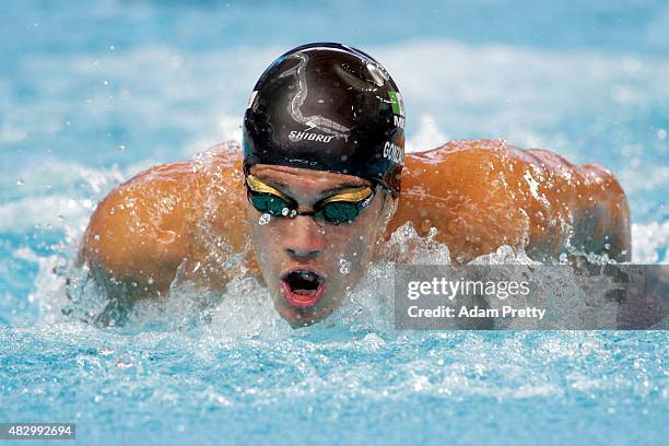 Mateo Gonzalez of Mexico competes in the Men's 200m Individual Medley heats on day twelve of the 16th FINA World Championships at the Kazan Arena on...