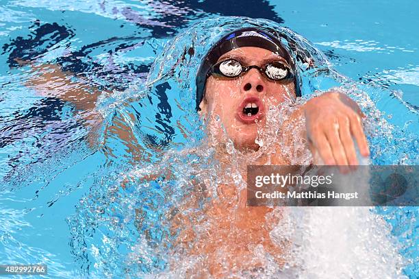 Mateo Gonzalez of Mexico competes in the Men's 200m Individual Medley heats on day twelve of the 16th FINA World Championships at the Kazan Arena on...