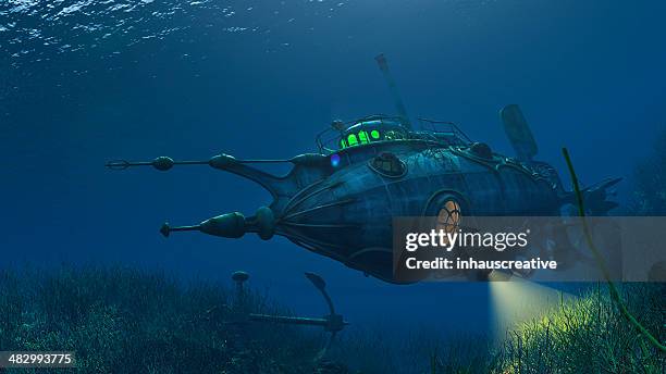 futuristic steampunk submarine - nautilus stockfoto's en -beelden