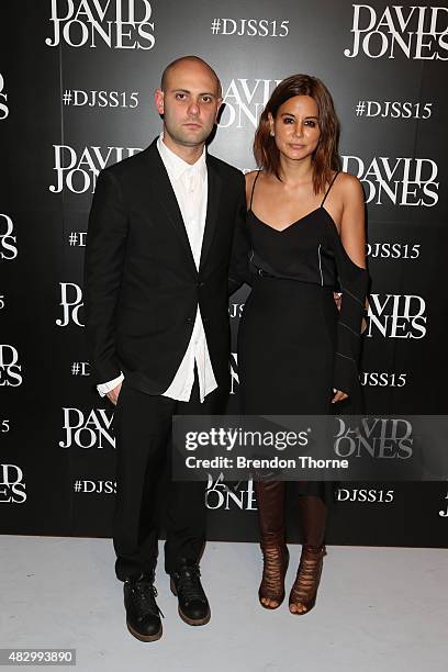 Josh Goot and Christine Centenera arrives ahead of the David Jones Spring/Summer 2015 Fashion Launch at David Jones Elizabeth Street Store on August...