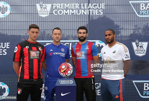 Tommy Elphick of AFC Bournemouth, John Terry of Chelsea FC, Mile Jedinak of Crystal Palace and Ashley Williams of Swansea City AFC pose for a...