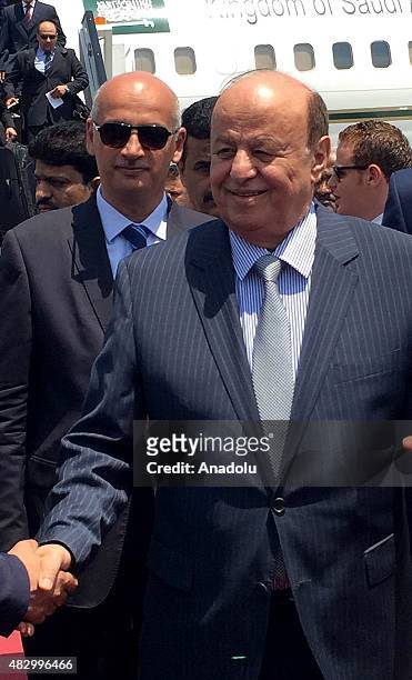 Yemeni President Abd Rabbuh Mansour Hadi is seen after disembarking from the plane in Cairo, Egypt on August 5, 2015. Abd Rabbuh Mansour Hadi arrived...