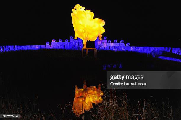 General view of the Teatro del Silenzio with the Proust Armchair by Alessandro Mendini is seen during the 10th edition of Andrea Bocelli's Teatro del...