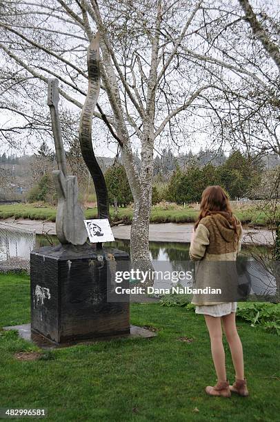 Nirvana fan at Kurt Cobain Memorial at Young Street bridge on April 5, 2014 in Aberdeen, Washington.