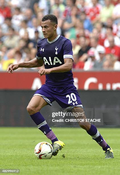 Tottenham's midfielder Dele Alli plays the ball during the Audi Cup football match Real Madrid vs Tottenham Hotspur in Munich, southern Germany, on...