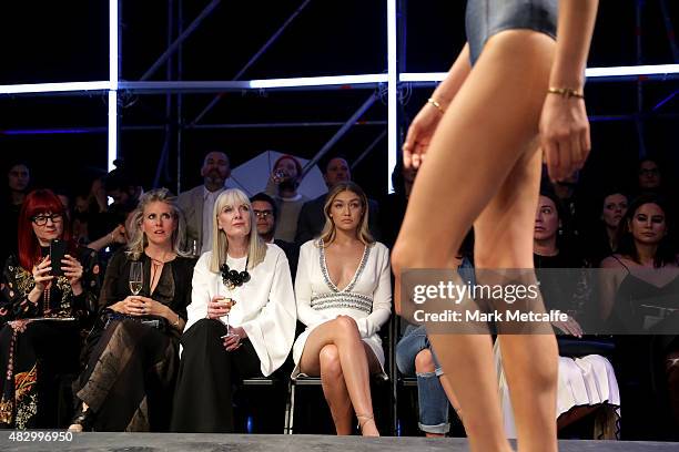 Model Gigi Hadid sits front row during the David Jones Spring/Summer 2015 Fashion Launch at David Jones Elizabeth Street Store on August 5, 2015 in...