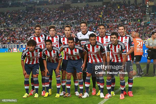 Team of Chivas pose for a photo before a match between Pachuca and Chivas as part of the 14th round Clausura 2014 Liga MX at Hidalgo Stadium on April...